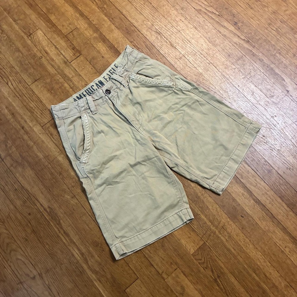 American Eagle Vintage Y2K Baggy Cargo Shorts Tan Cotton Women 28